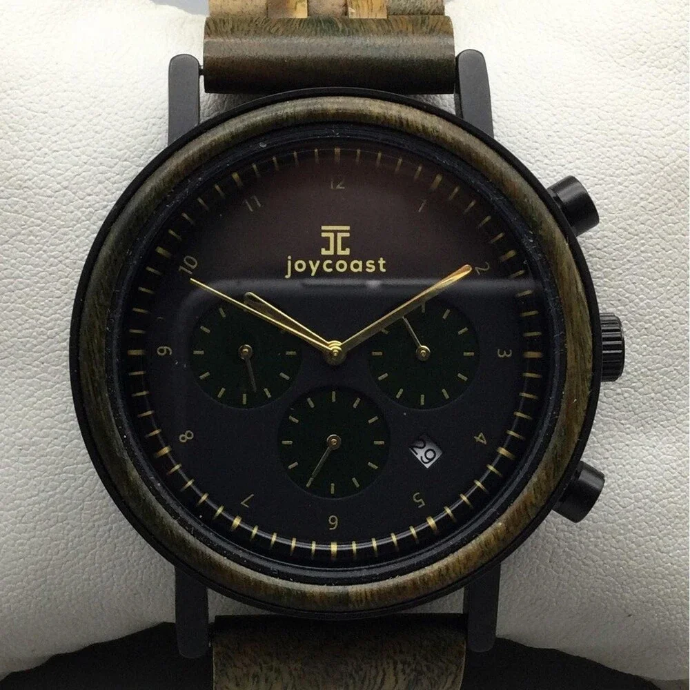 Joycoast Green Sandalwood Chronograph Mens Watch 44mm Wood Date New Battery 8